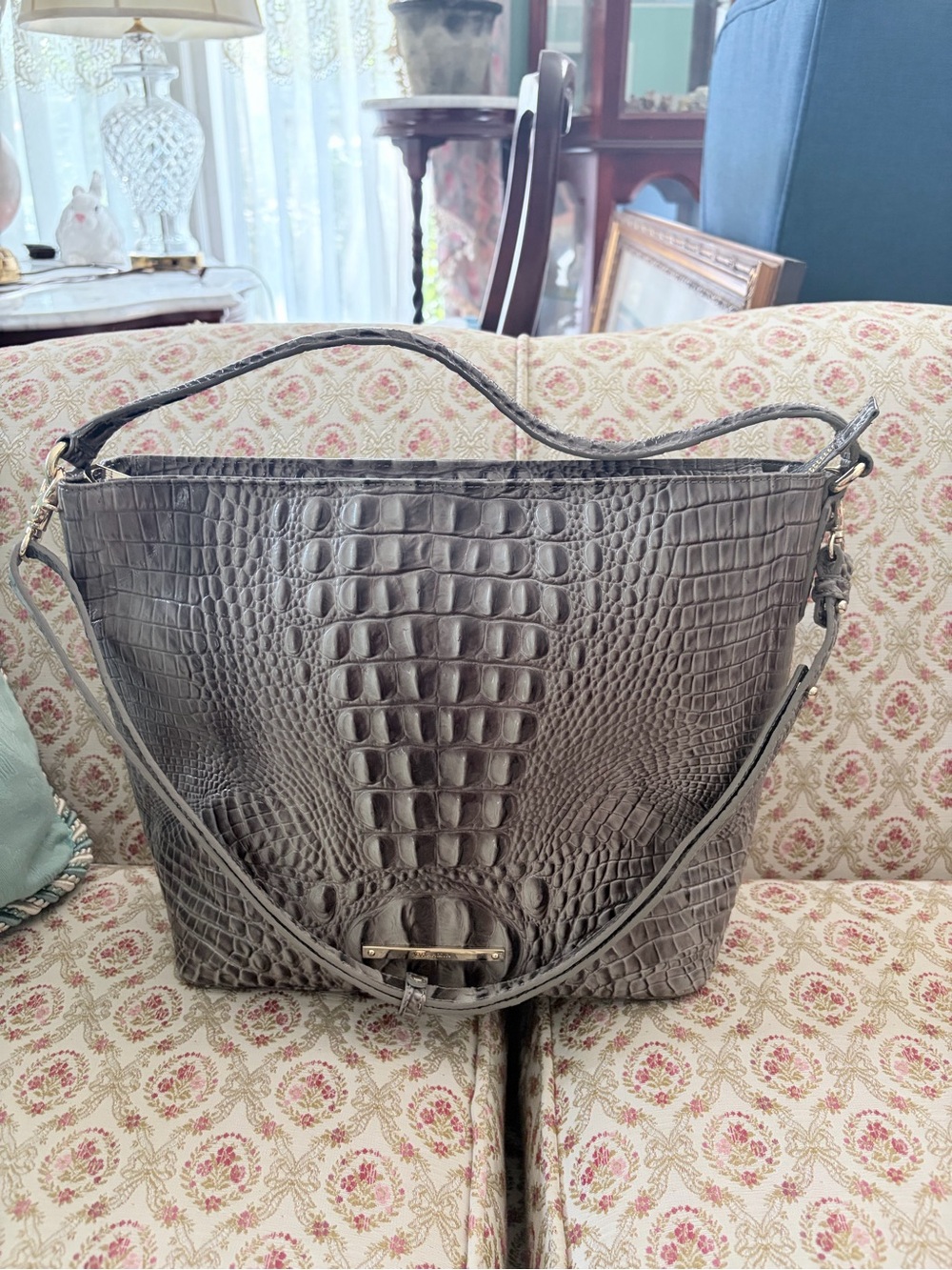 Brahmin grey medium tote with crossbody attachment